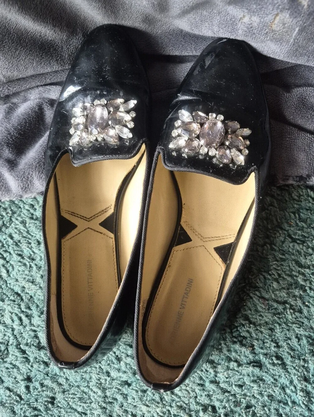 Adrienne Vittadini Black Flats Rhinestones 8-1/2